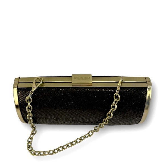 UNLISTED BLACK/DEEPS PINKS AND GOLD GLITTER OVAL CLUTCH WITH DETACHABLE CHAIN - Picture 8 of 12